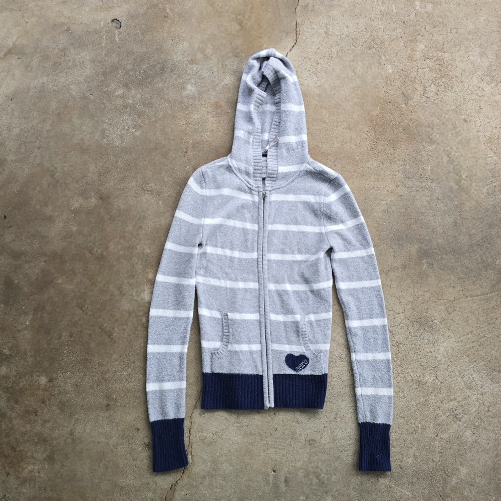 Vintage y2k Aeropostale Gray Heart.Bling Striped Hoodie Jacket M Full Zip